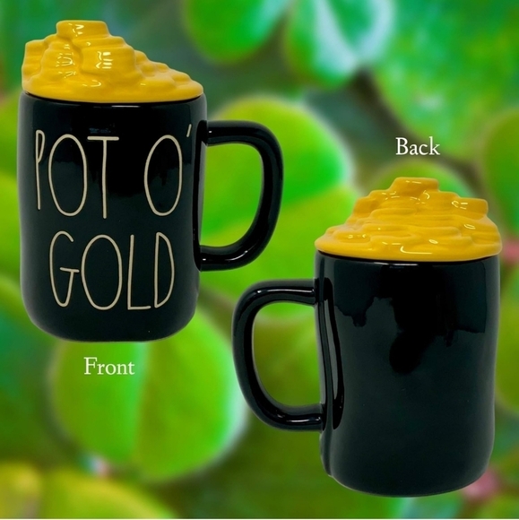 Rae Dunn Pot O Gold St Patrick's mug with gold coin topper New - Picture 4 of 4